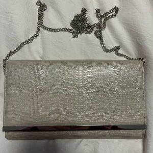 Nordstrom Textured Cream Clutch with Silver Chain